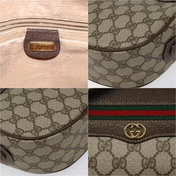 GUCCI GG Supreme Web Sherry Line Bag PVC Beige Gold 001 123 0918 Auth 115011 Shoulder Bags